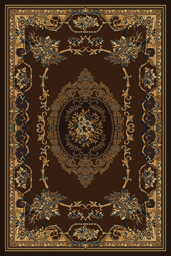 BROWN medallion EUROPEAN area rug 2×3 FRENCH scroll CARPET : Approx 1′ 10″ x 3′