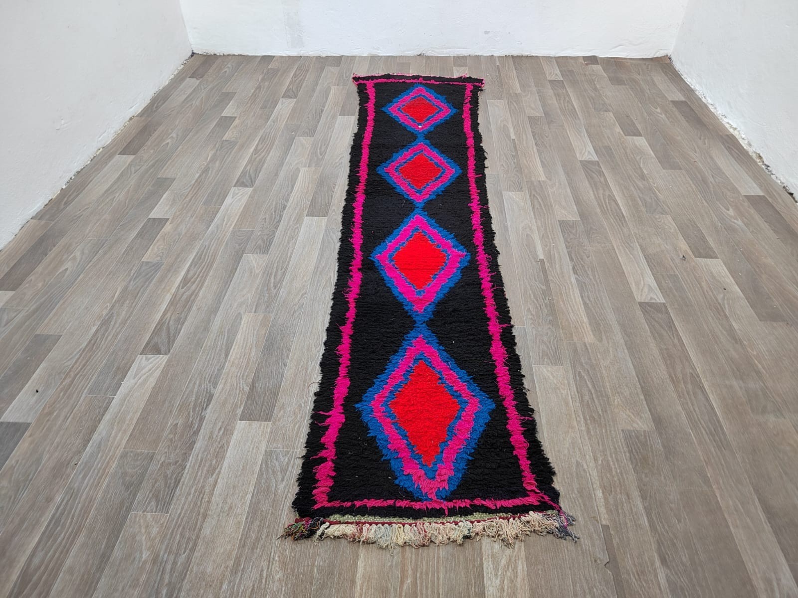 Moroccan Runner Rug 1.9×9.3 ft Handmade Berber Wool Carpet Vintage 59×283 cm