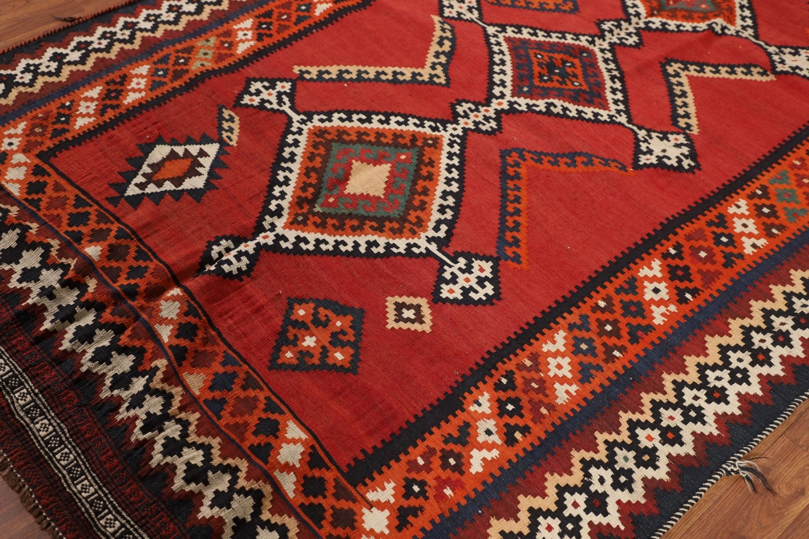 Flat Weave Red Wool Kilim Rug 5×8 Vintage Reversible Carpet