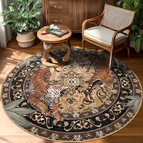 Tiger Print 5X7 Washable Rug for Living Room, Boho Green Cheetah Bedroom Area Ru
