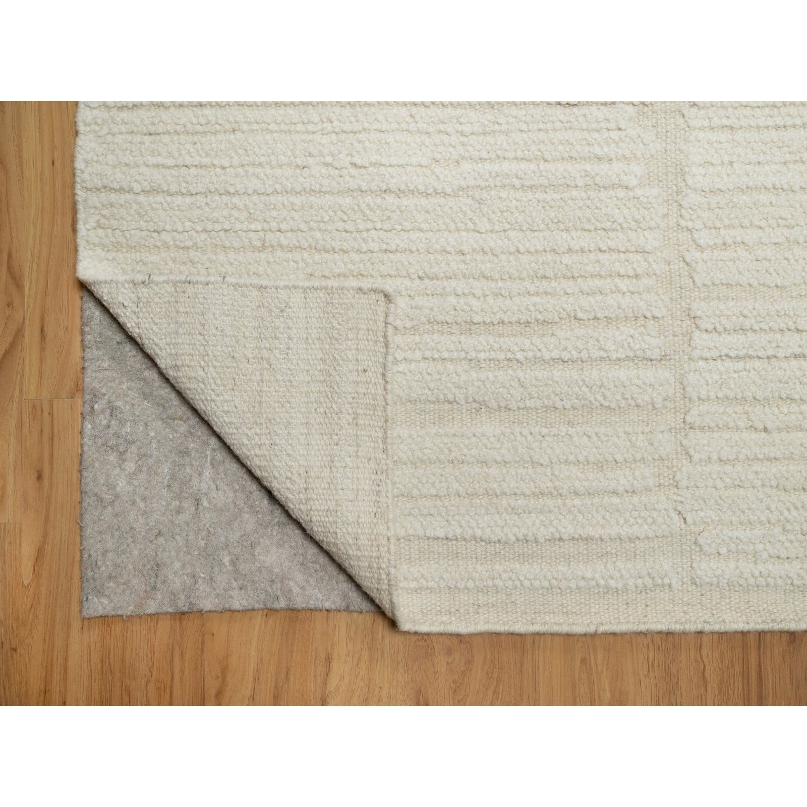 Hand Knotted Rug 9’1″x12’3″ Ivory Modern Textured Piled Flat Weave Undyed Wool