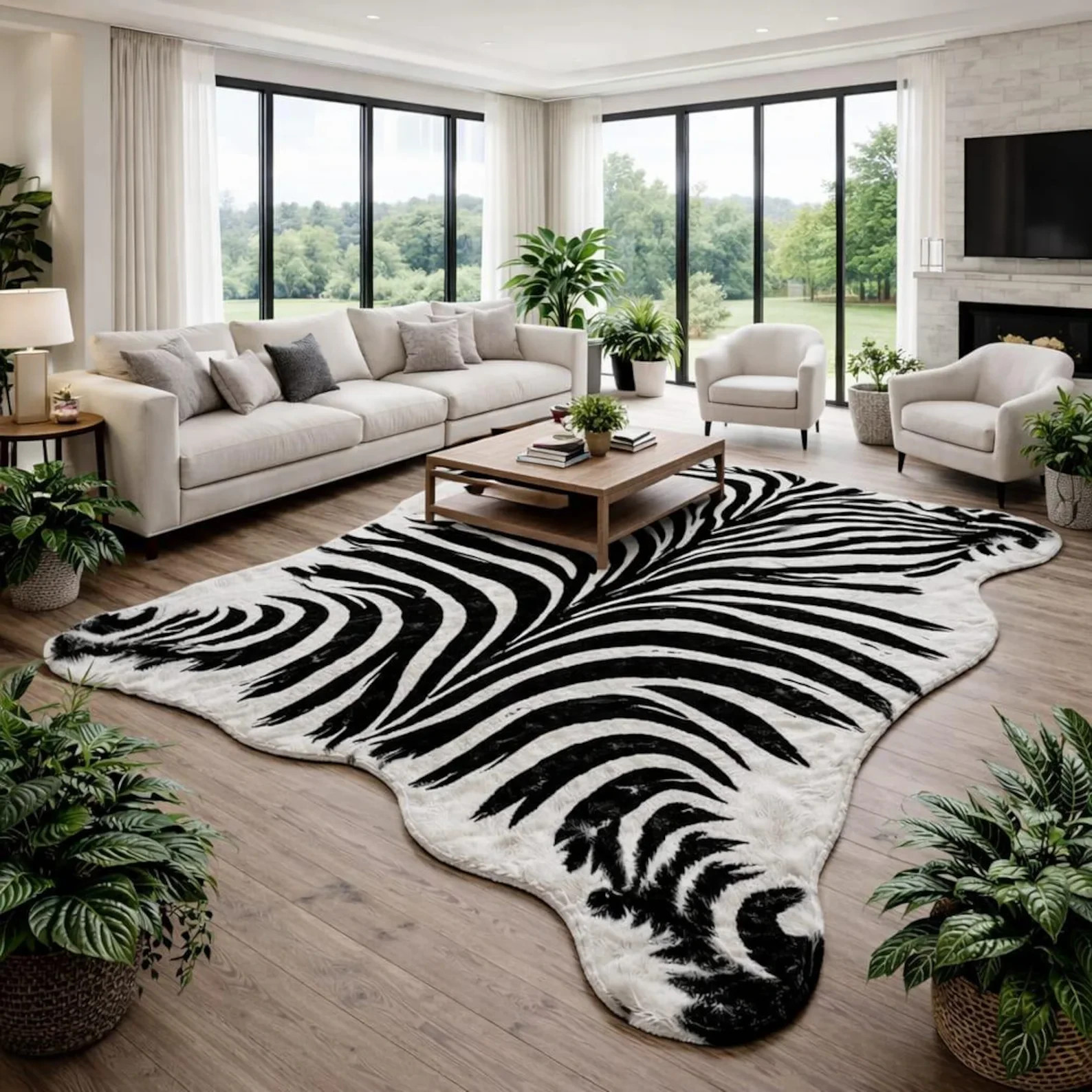 Hand Tufted Rug Zebra Pattern Black and white – Irregular Cowhide Shape Statemen