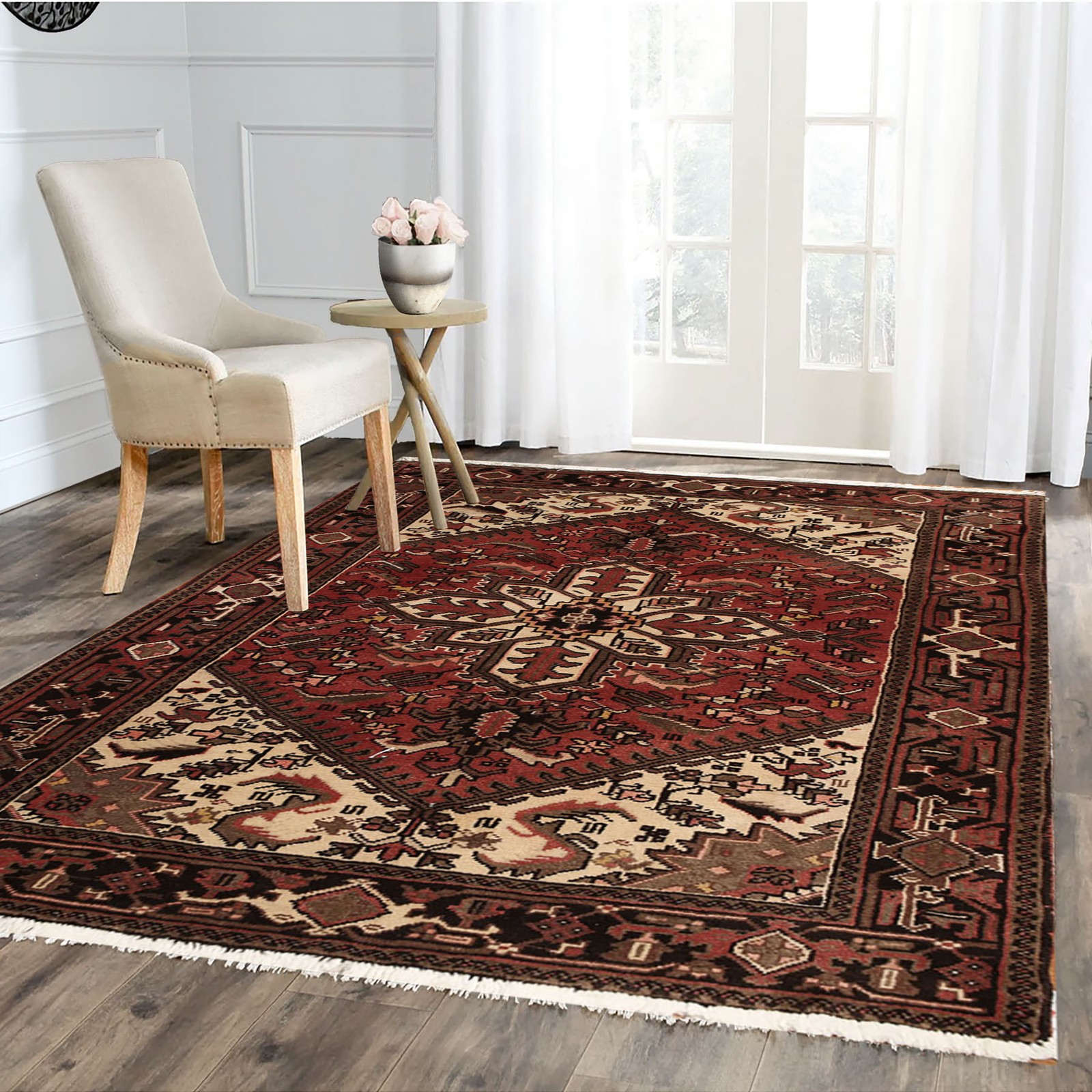 4’8″x6’5″ Rust Ivory Hand Knotted Wool Heerizz Traditional Perrsiann Area Rug