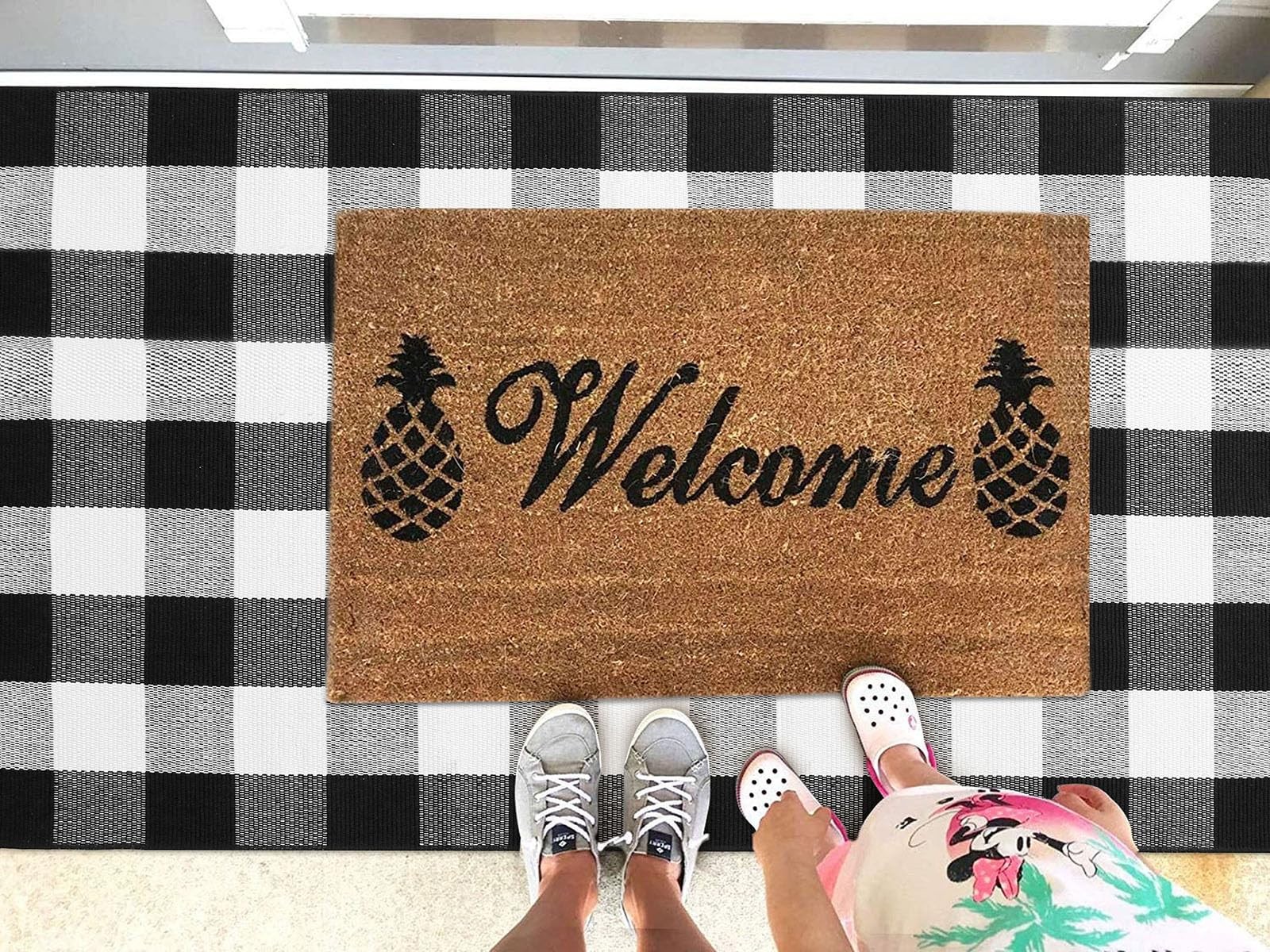 Buffalo Plaid Area Rugs 3×5 Ft Black and White Checkered Rug Washable Front D…