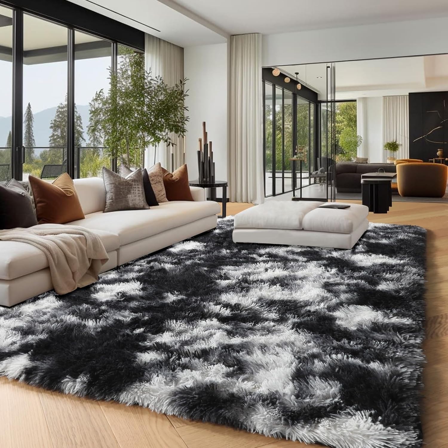Black White Grey Area Rugs for Living Room Bedroom Aesthetic, 8×10 Rug, Shag …