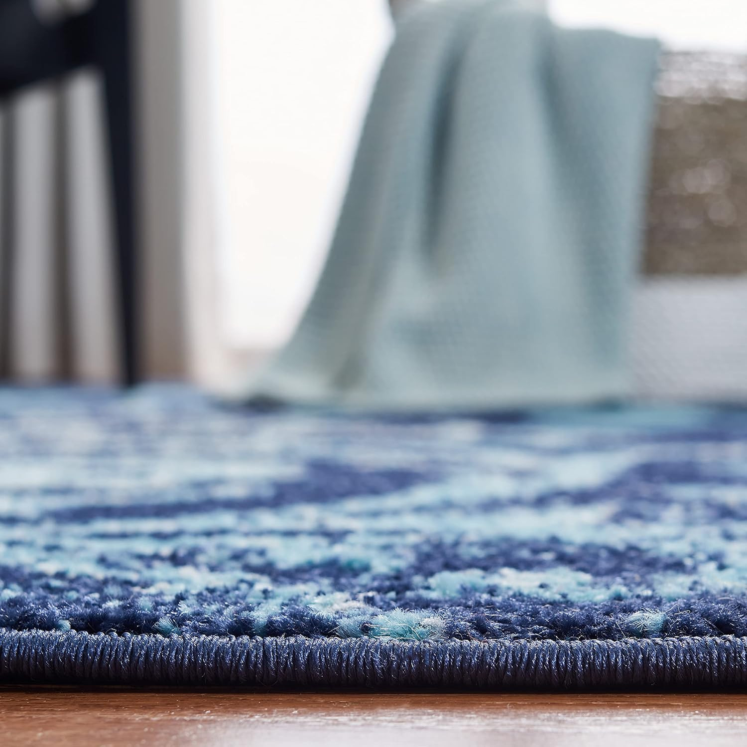 Navy & Aqua Floral Area Rug 8×10 – Non-Shedding, Easy Clean, Adirondack Collecti