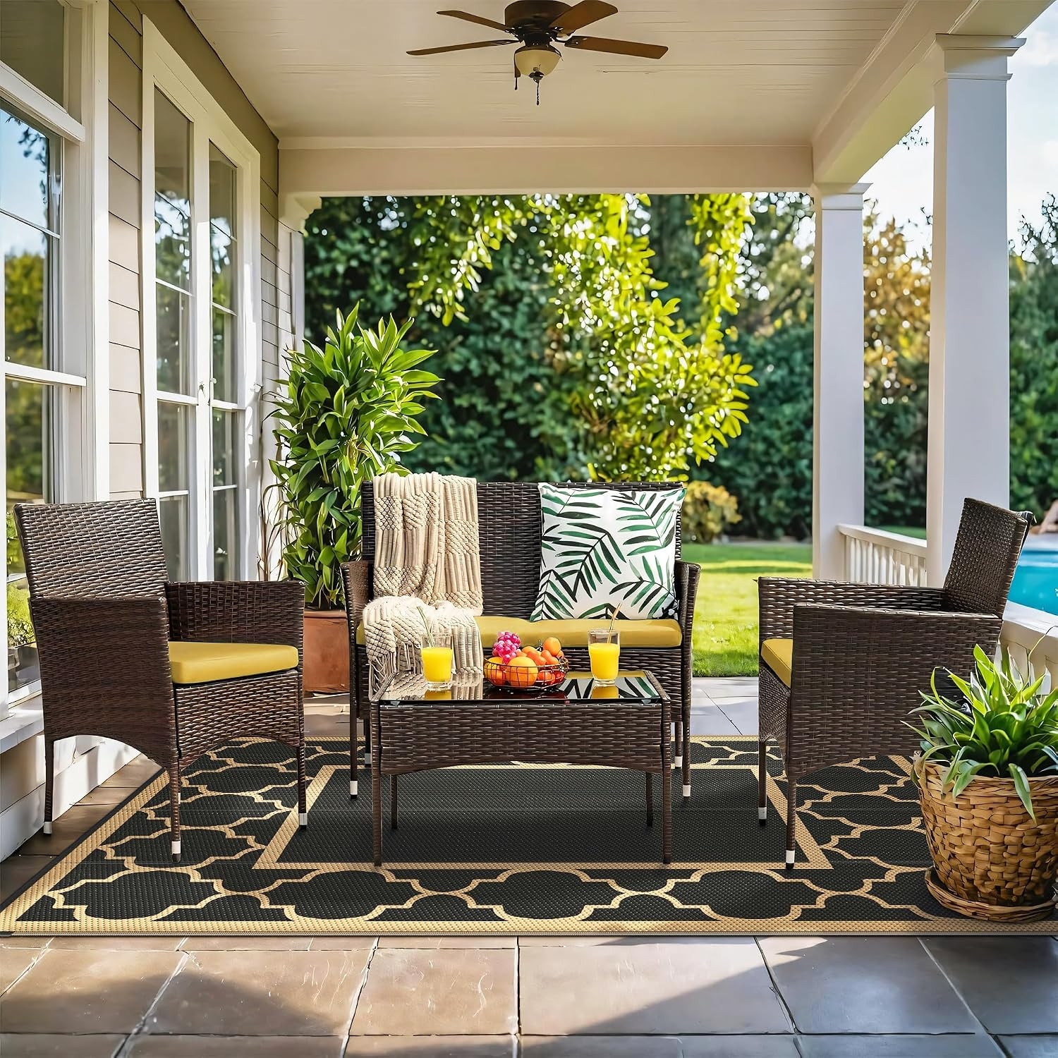 GENIMO 5′ x 8′ Outdoor Rug Waterproof for Patio Decor, Foldable Reversible Plast