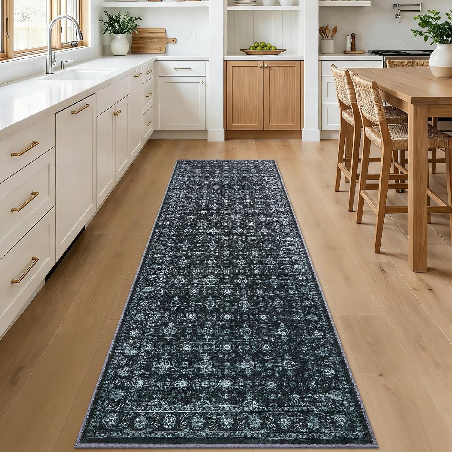 Vintage Floral Green 9×12 in Washable Area Rug Non Slip Living Bedroom Nursery