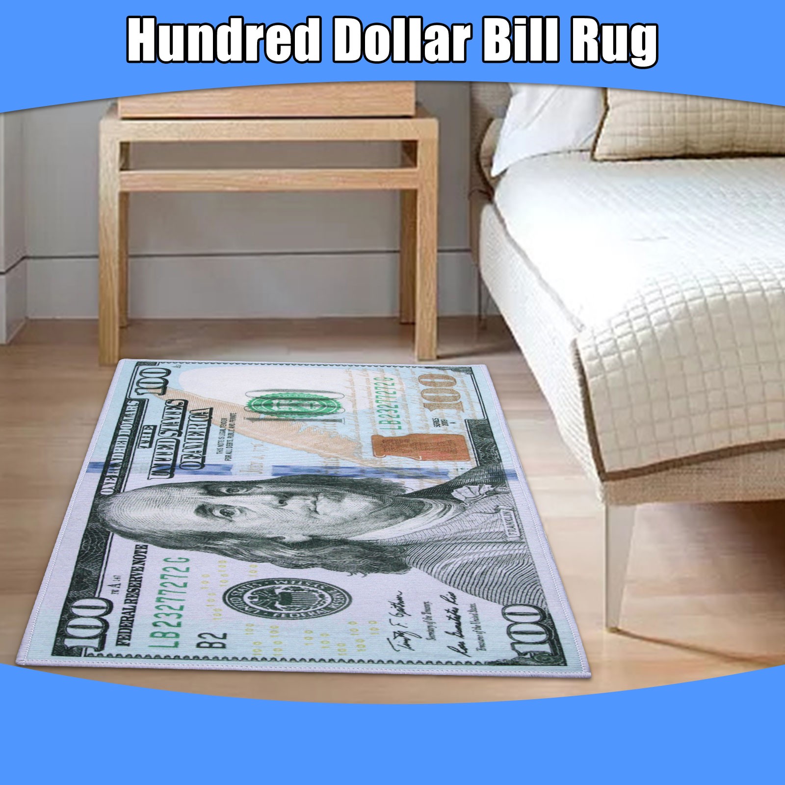 Hundred Dollar Bill Money – Area Rug Carpet Floor Mat Decor Size: 23.8″ X 15.9″