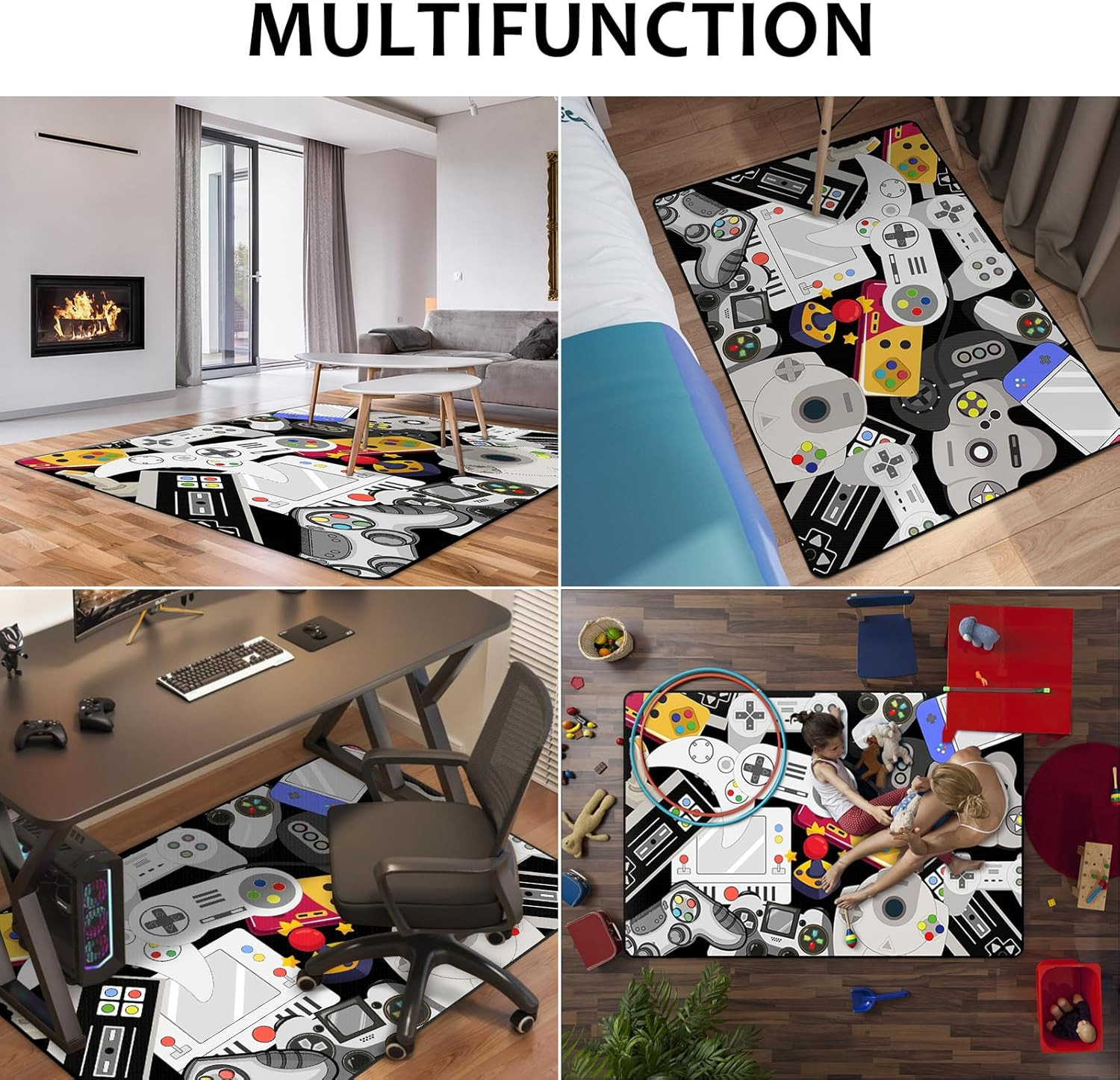 Game Rug Teen Boys Carpet with Game Controller Decoration, 3D Gaming Rugs for Bo