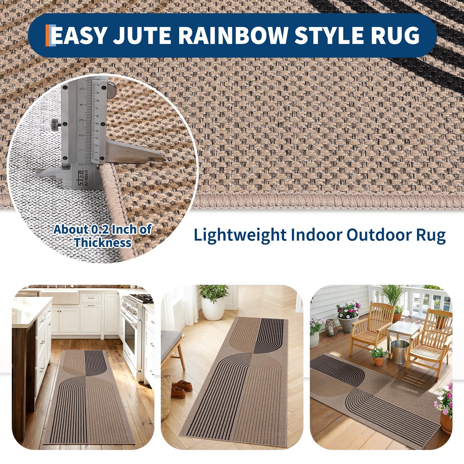 Easy Jute 2×6 Modern Rainbow Runner Rug for Hallway Kitchen Non Slip Indoor O…