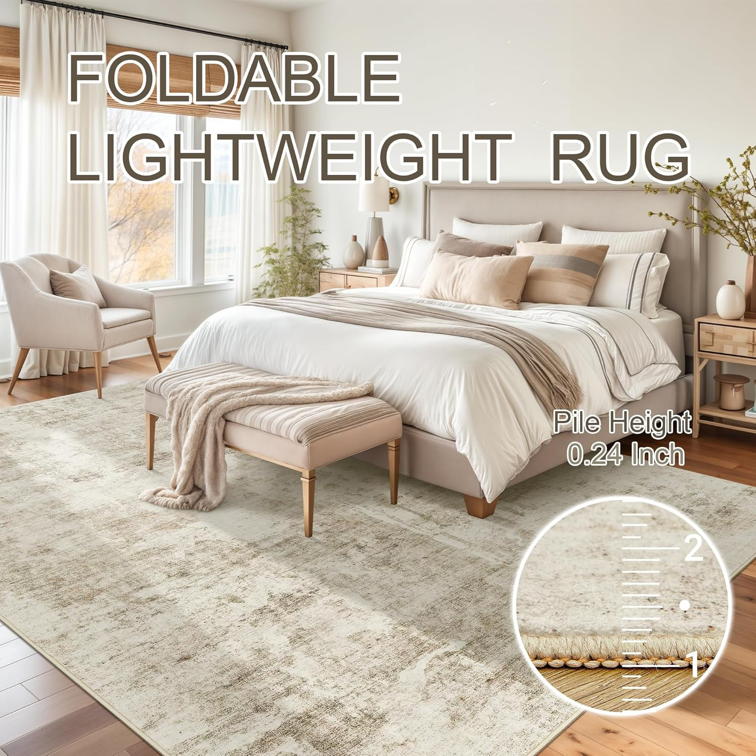 Beige Gray 10×14 Non-Slip Area Rug – Vintage Machine Washable for Home Use