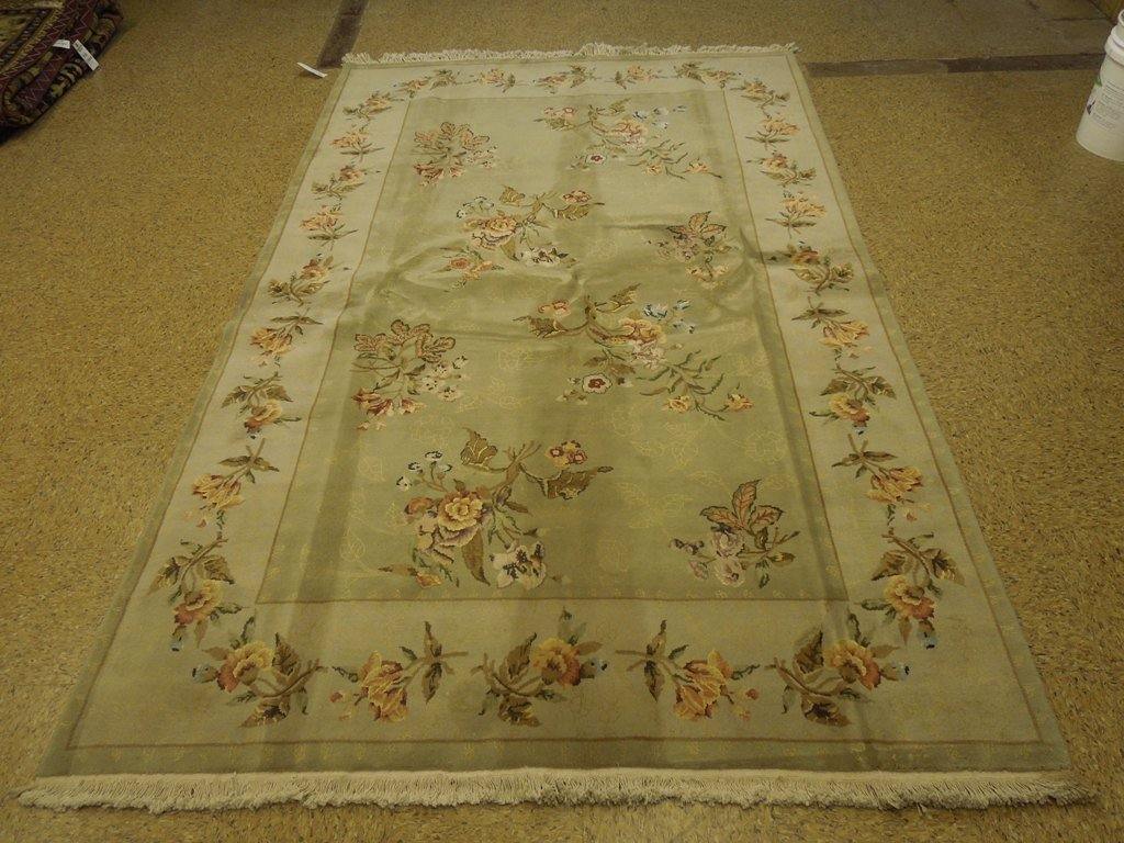 6′ x 9′ NEW Art Deco Pattern Hand0knotted Wool & Silk Rug GREEN #PIX-23854