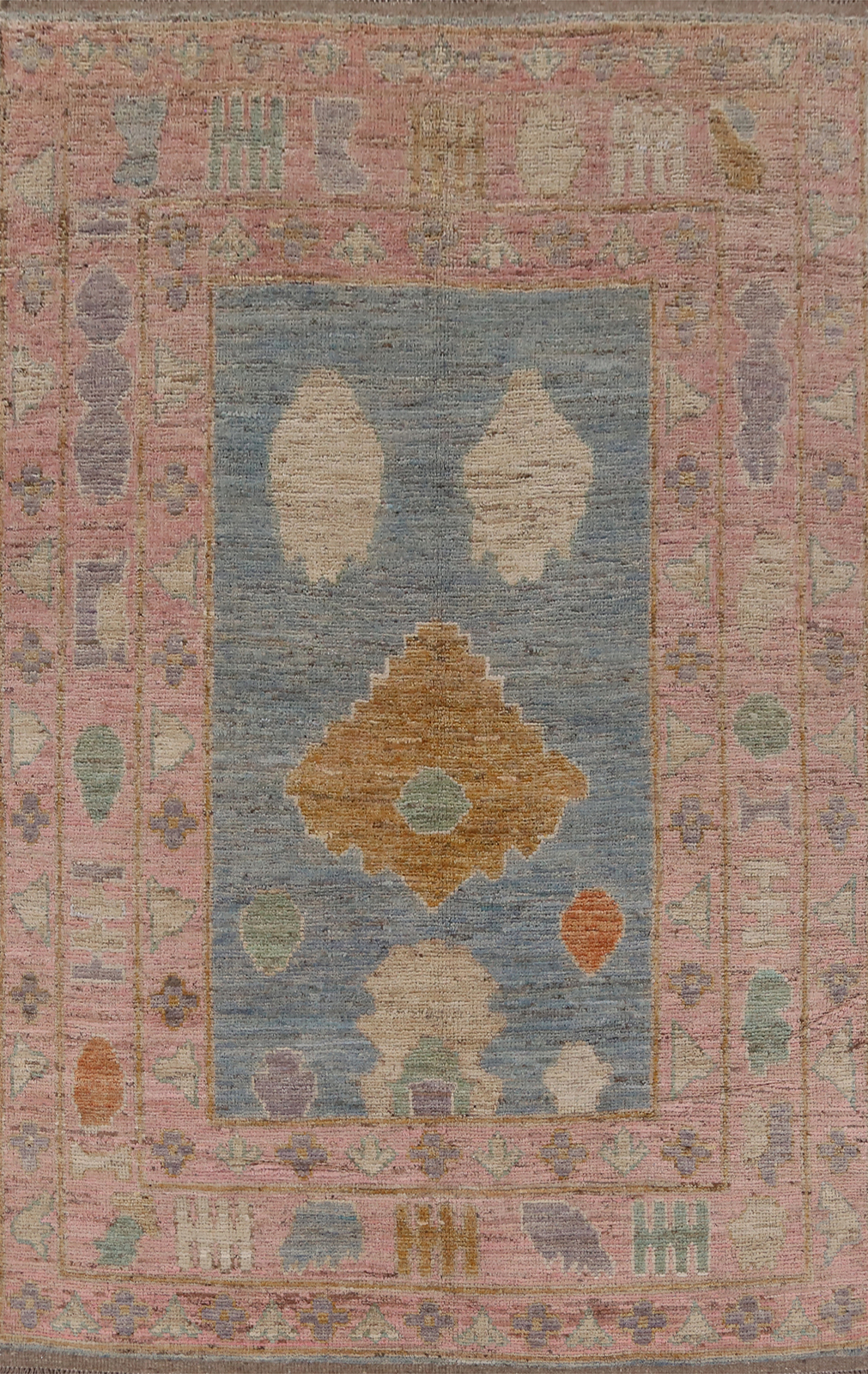 Vegetable Dye Traditional Oushak Turkish Area Rug Hand-Knotted Blue 5×8 ft