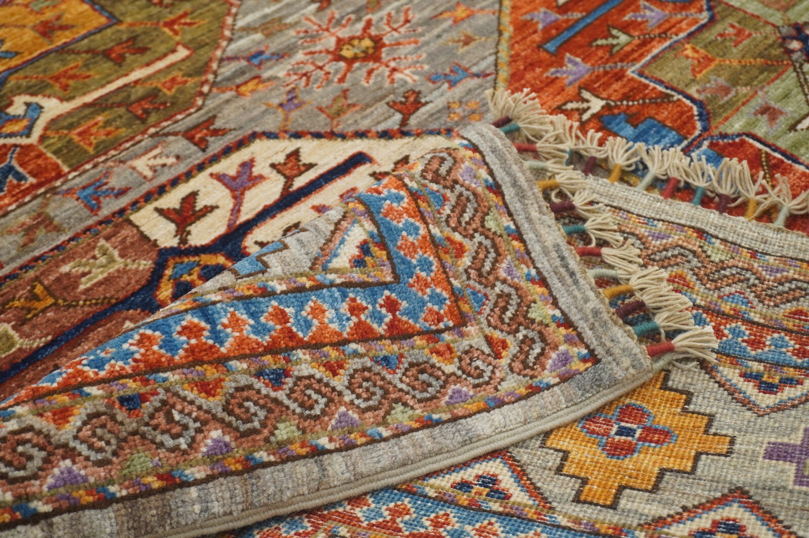 8 x 10 ft Taupe Gray Ersari Afghan Hand Knotted Veg dyes Wool Tribal Area Rug