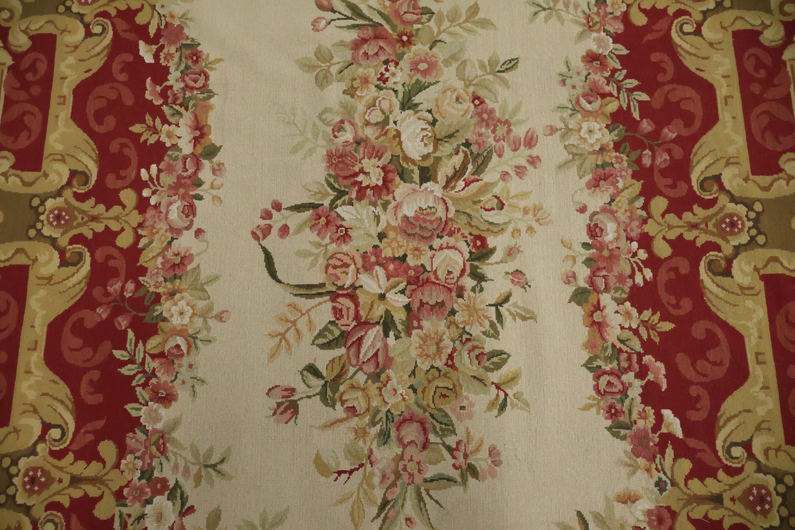 Aubusson Tapestry Chinese Area Rug 9×12 Elegant Floral Needle-Point Wool Carpet