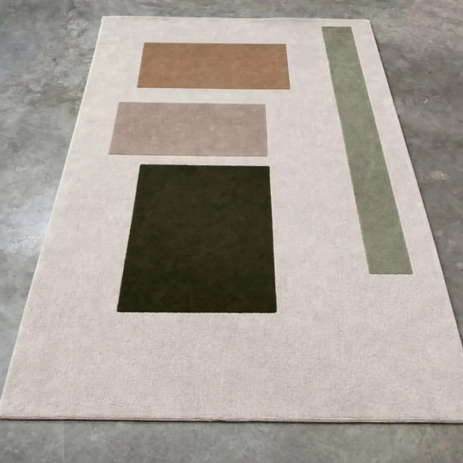 Modern Geometric Area Rug Neutral Beige Olive Rust Carpet Living Room Decor Rug