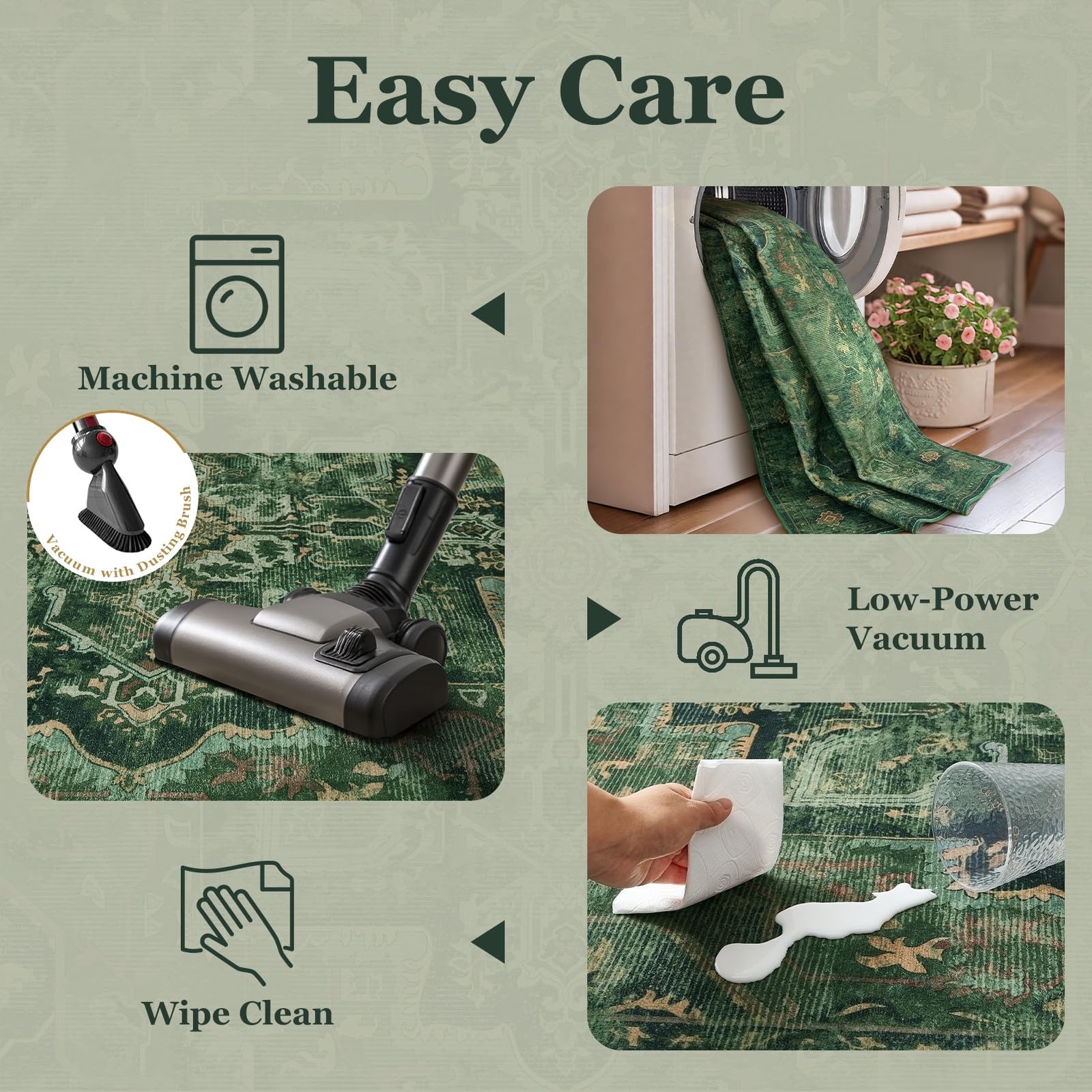 Area Rugs 5×7 Dark Green Traditional Distressed Medallion Non Slip Washable