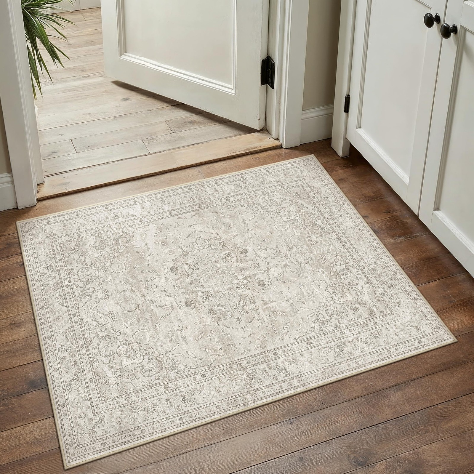 PureCozy Beige 2×3 Area Rug Washable Vintage Small Carpet for Entryway Kitche…