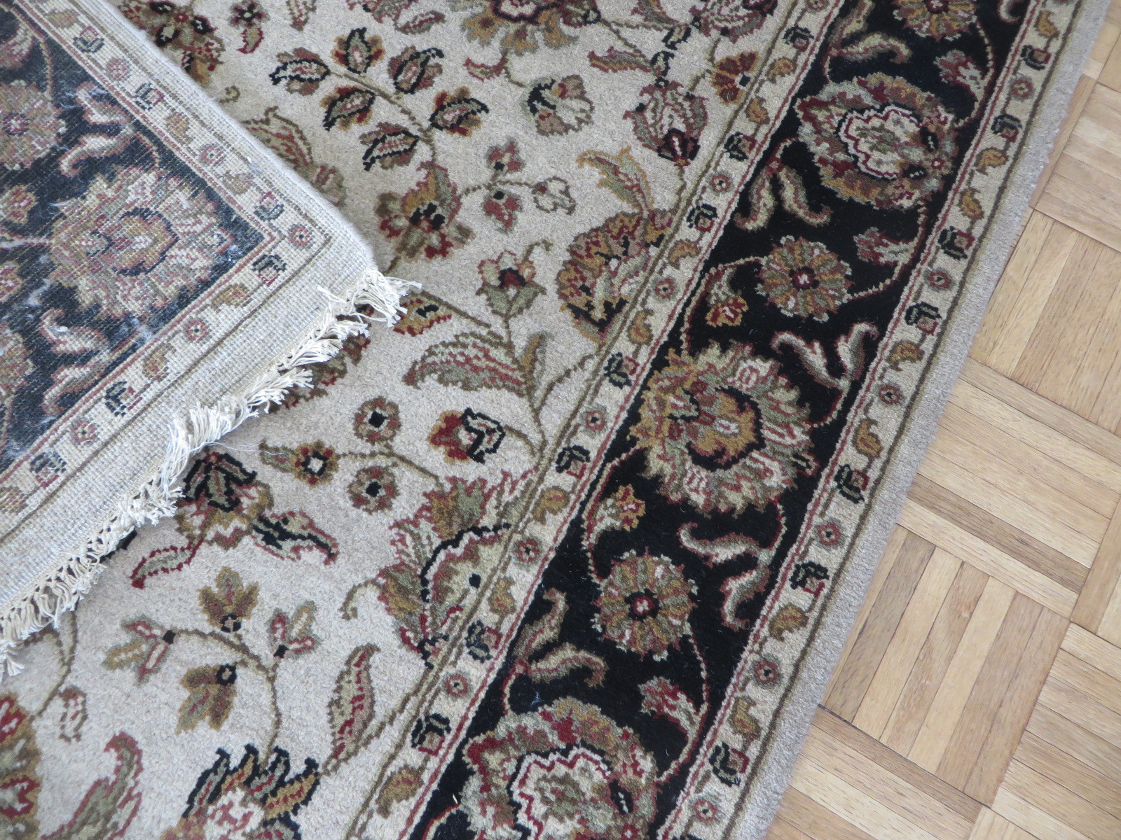 4’10 X 7 Hand Knotted Beige Black Agra Oriental Rug Tabrez G5052