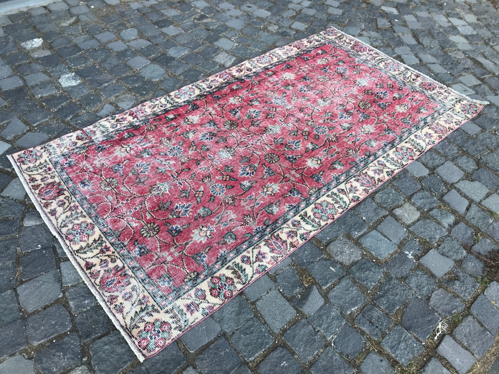 Bohemian Area Rug Handmade Wool Rug Turkish Vintage Traditional Rug 3,4 x 6,6 ft