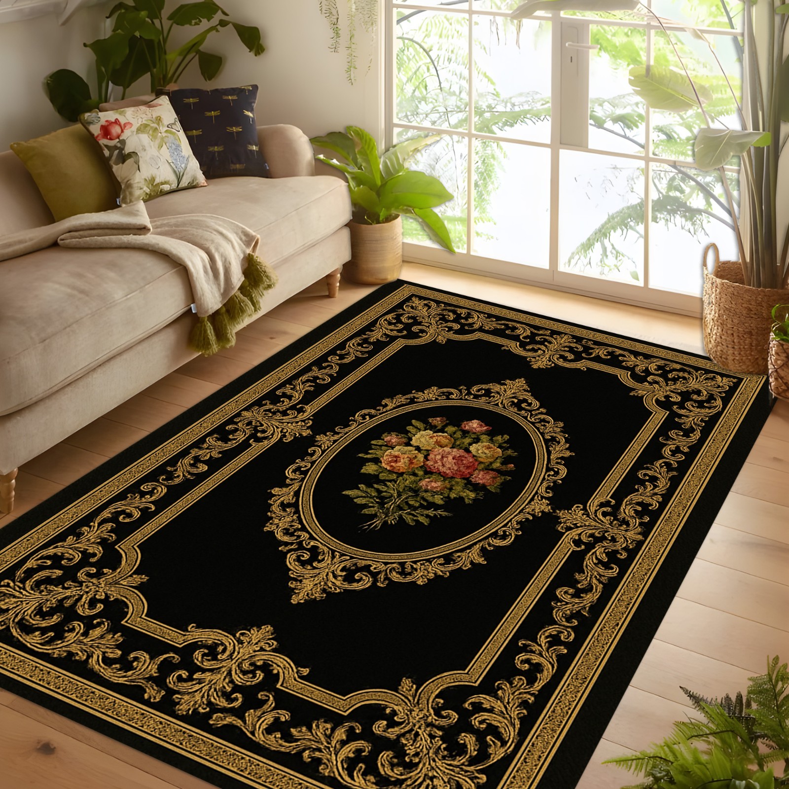 Gold Black Area Rug,Gold Black Themed Rug,Gold Black Non Slip Rug,Gold Black Rug