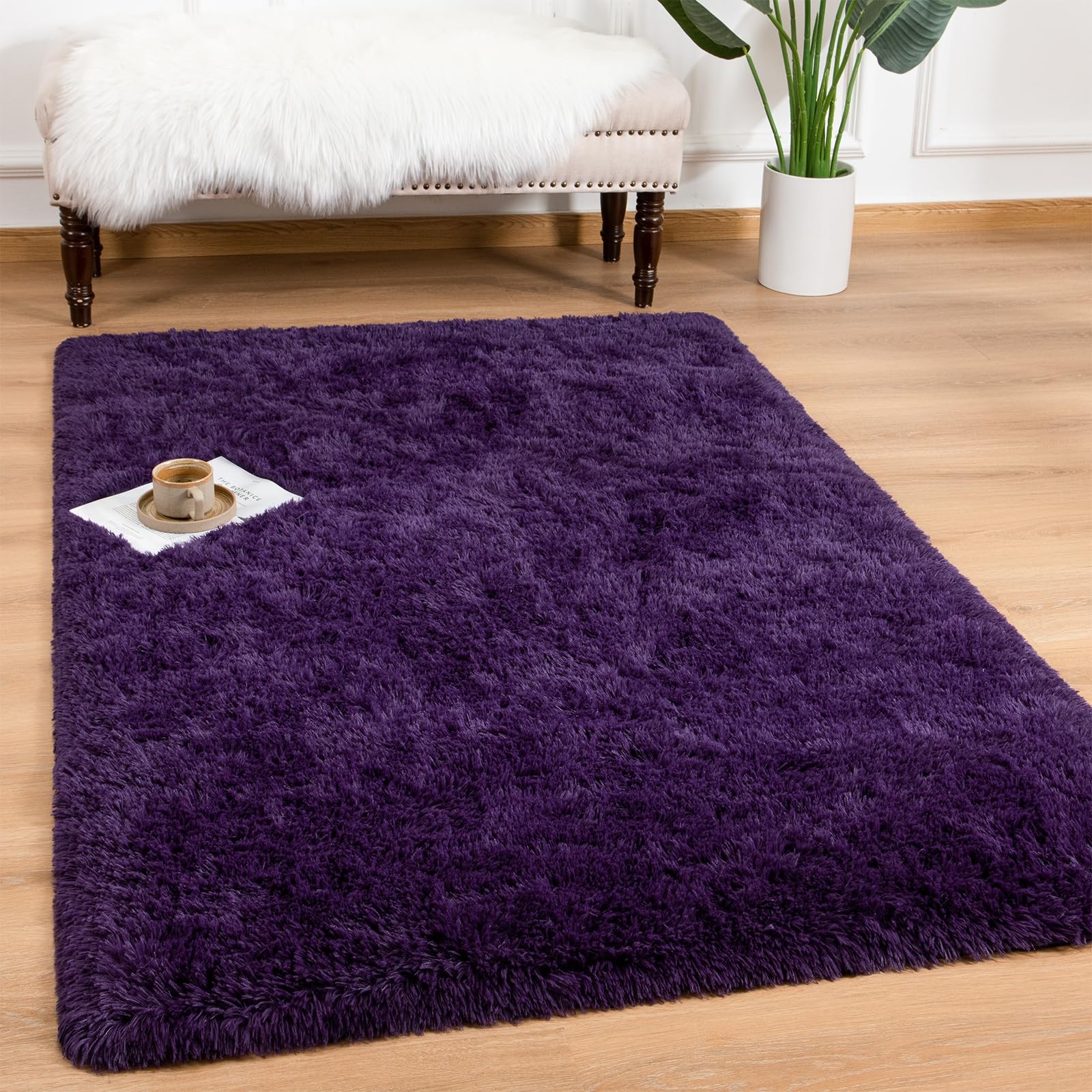 Andecor Shag Area Rug For Living Room 8X10 Feet Purple Soft Fluffy Indoor Plush