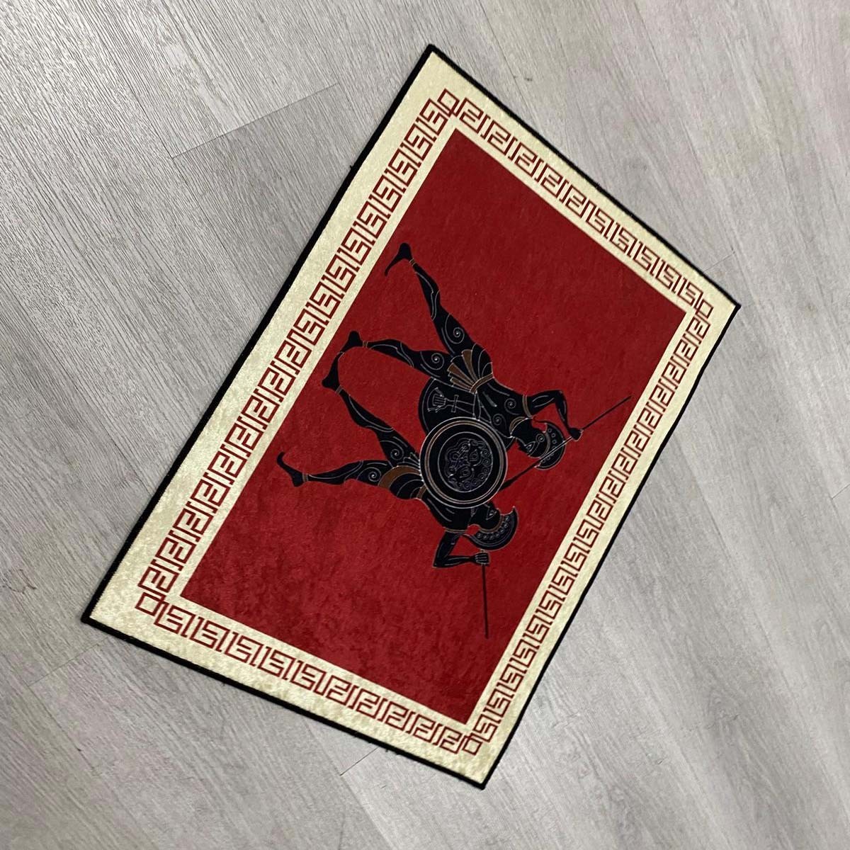 Greek Warrior Rug, Sparta Floor Mat, Ancient Greek Art, Mythology Rug, Trojan