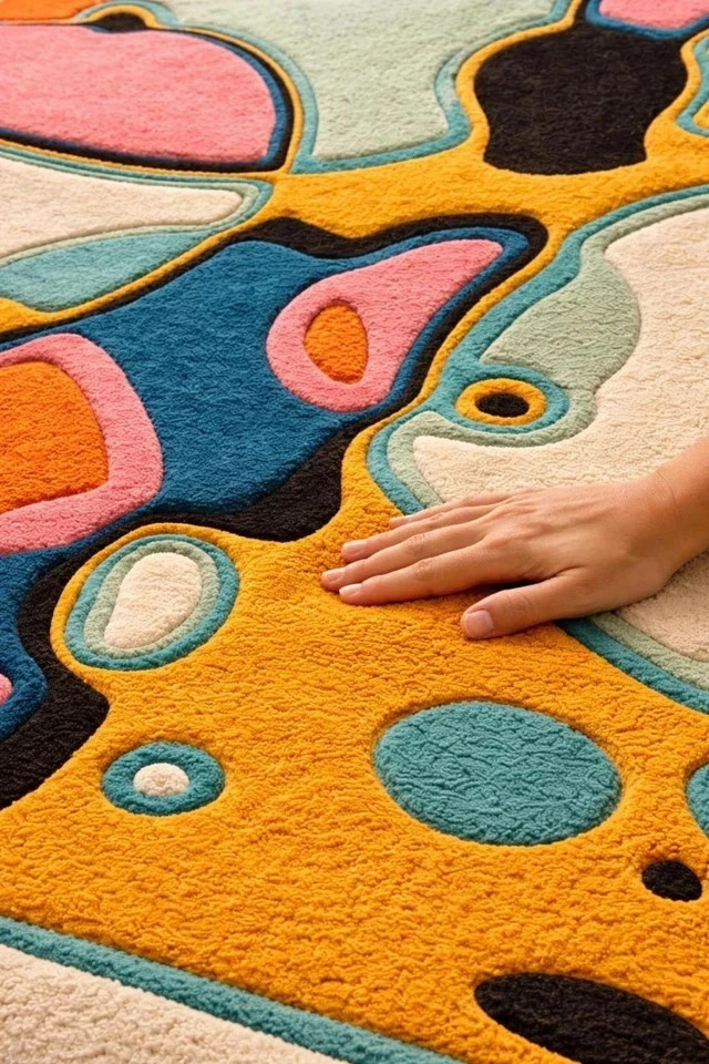 6×9 Hand-Tufted Abstract Wool Rug Colorful Modern Area Rug Living Room Carpet