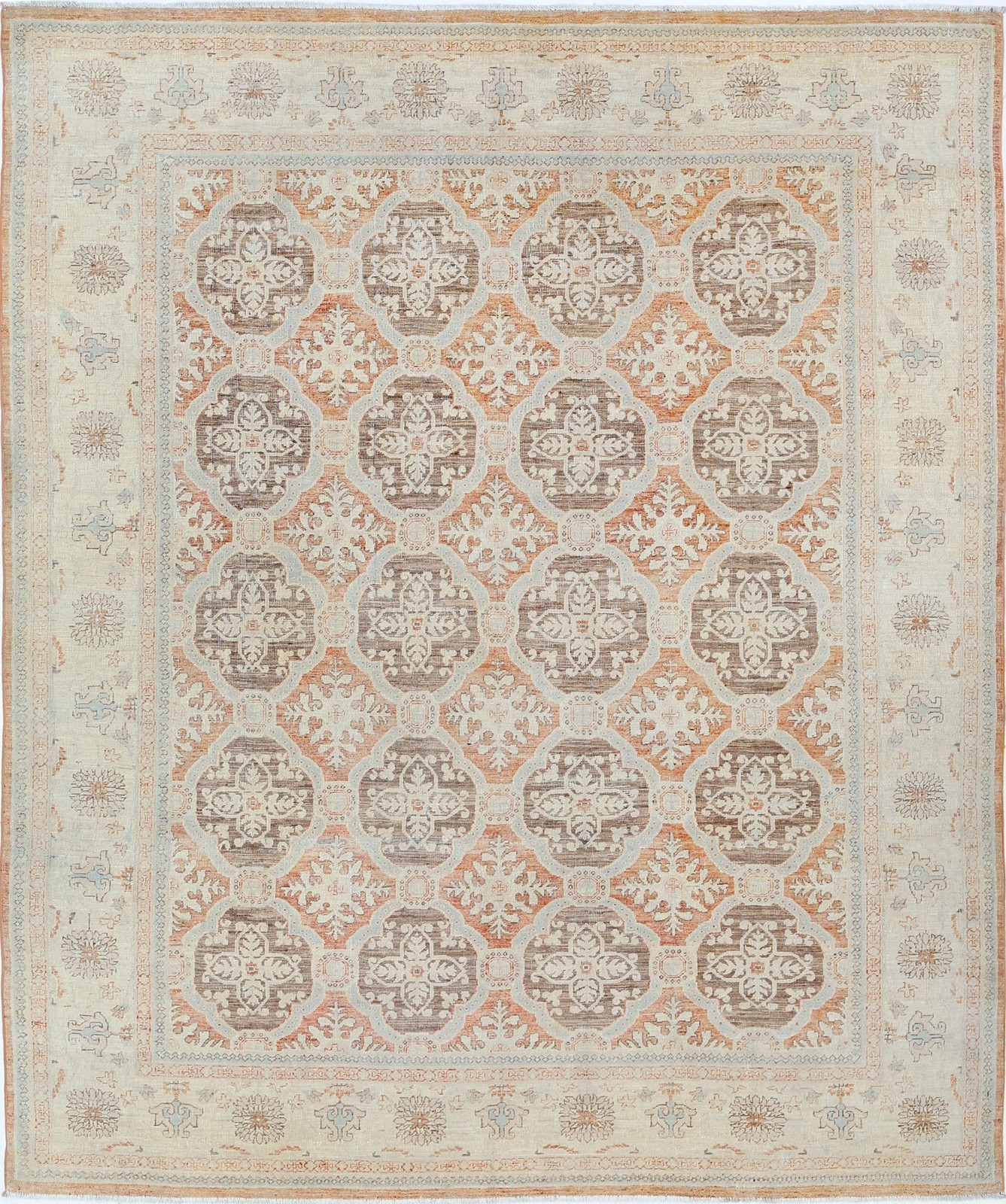 8×9.5 ft Hand Knotted Beige, Gray, Pale Pink Large Rug. Trellis Design Carpet