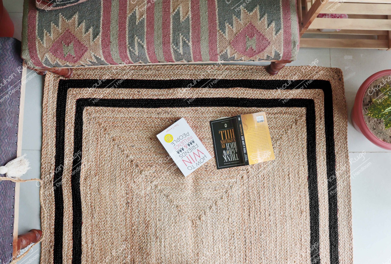 Natural Braided Square Jute Beige & Black Double Border Beautiful Kitchen Décor