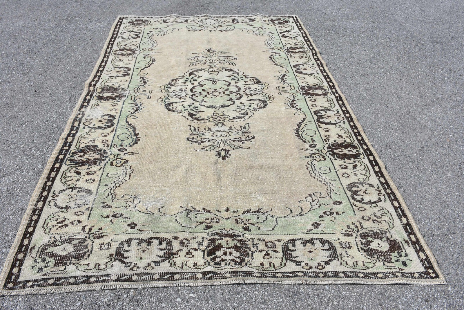 5,6×8,8 ft Turkish Rug, Vintage Rug, Green Oriental Wool Rug