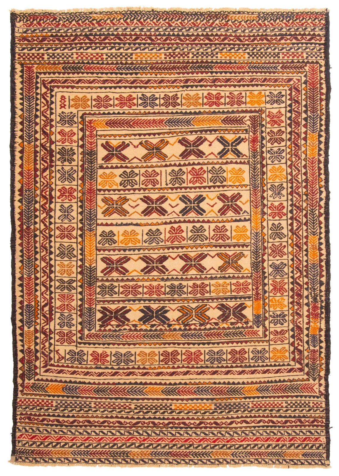 Vintage Hand Woven Area Rug 4’1″ x 5’9″ Traditional Wool Oriental Carpet