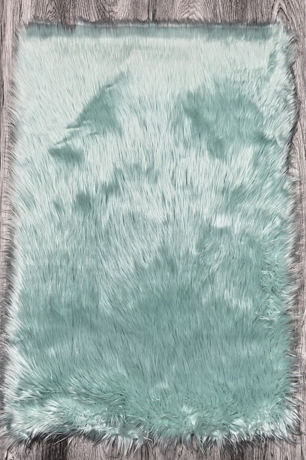 NEW Fluffy Faux Fur Rug 2x3ft Colorful Light Aqua Green Home Accent Shaggy Rug
