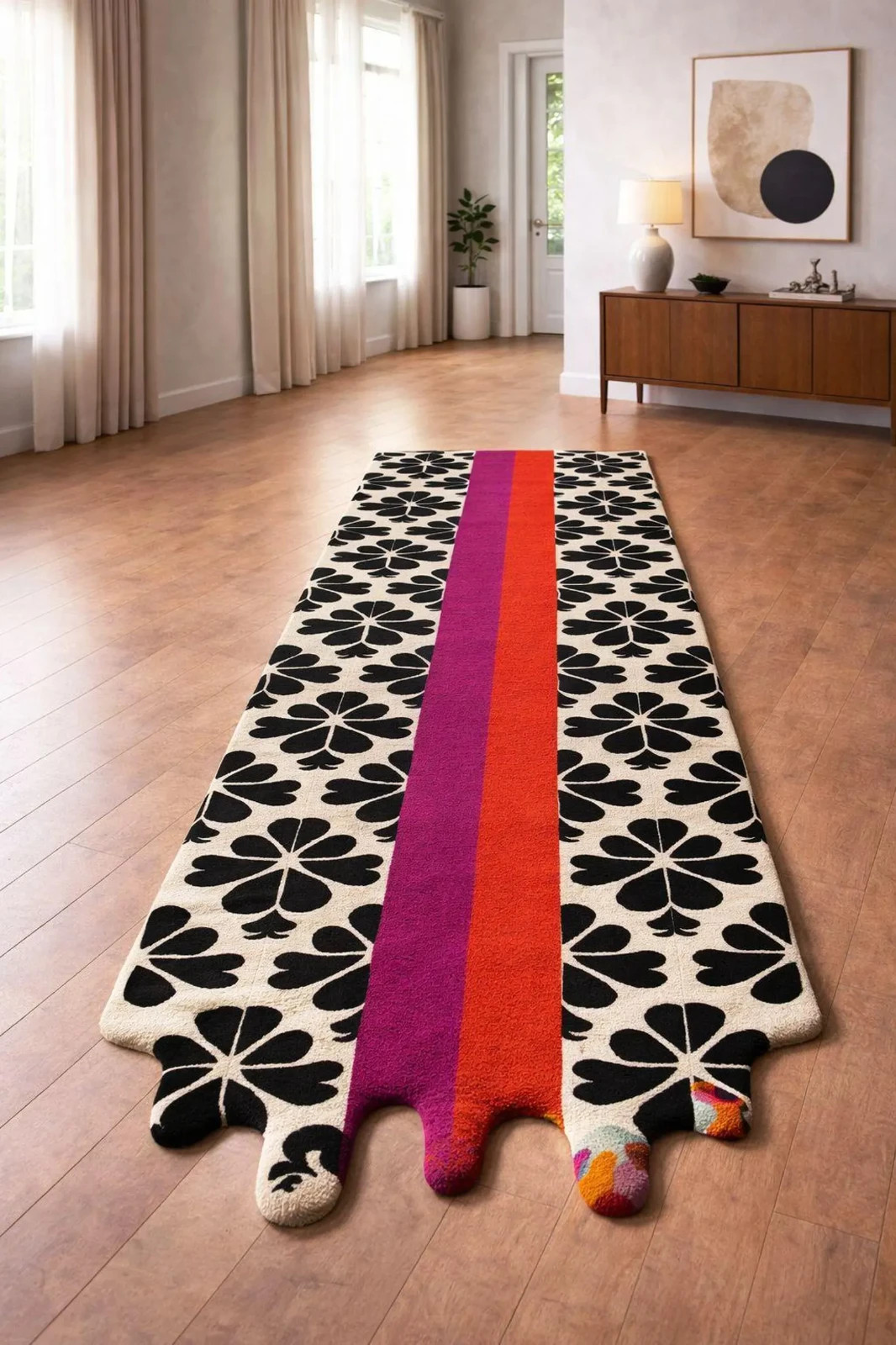 Checker-Drip Bloom Hand-Tufted Rug – Melting Floral NZ Wool Design Carpet Rug
