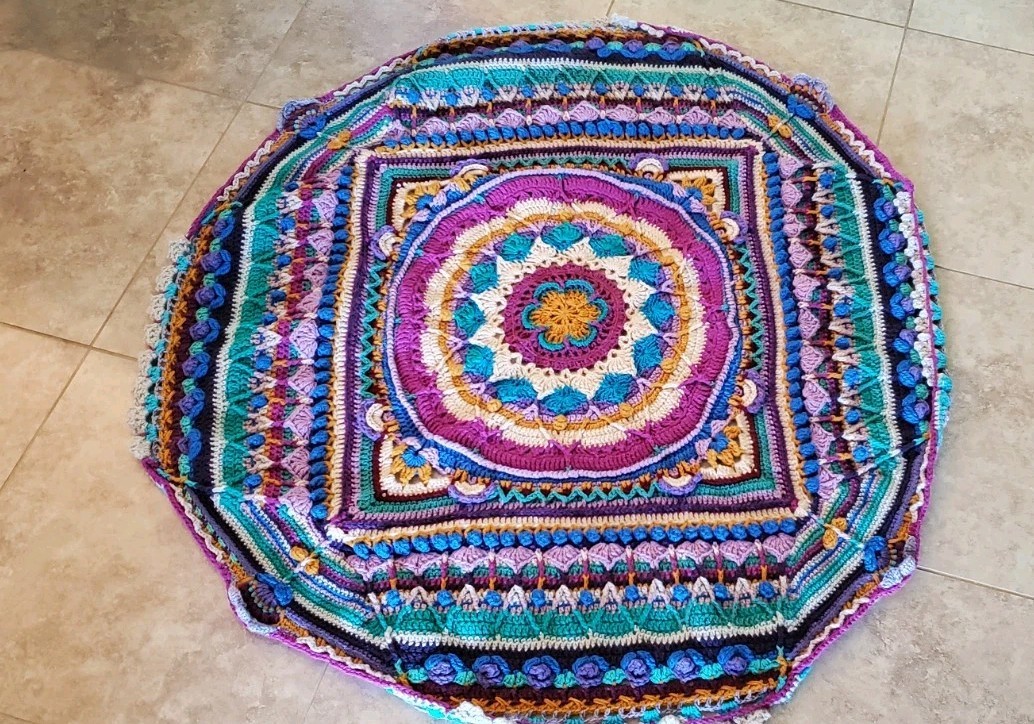 Handmade Crochet Multi Colored Afagan Blanket Throw Rug Shabby Chic Flower