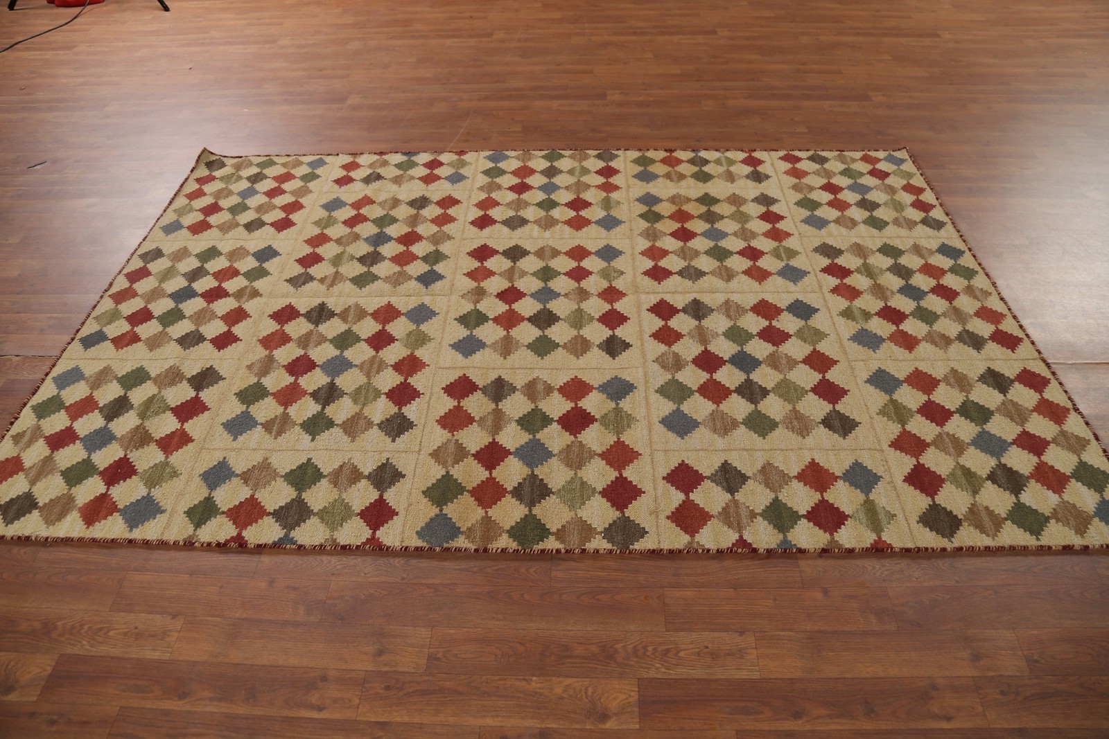 All-Over Flat Weave Geometric Kilim Indian Area Rug 5×8 Reversible Carpet
