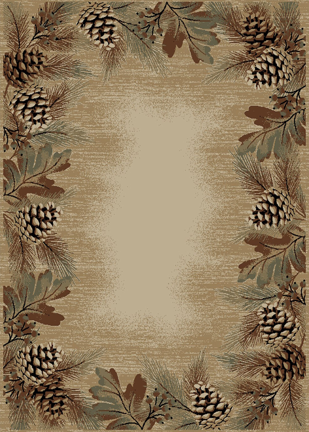 Pembroke Pines Area Rug Runner Lodge Cabin Open Pine Cone Border Antique Beige