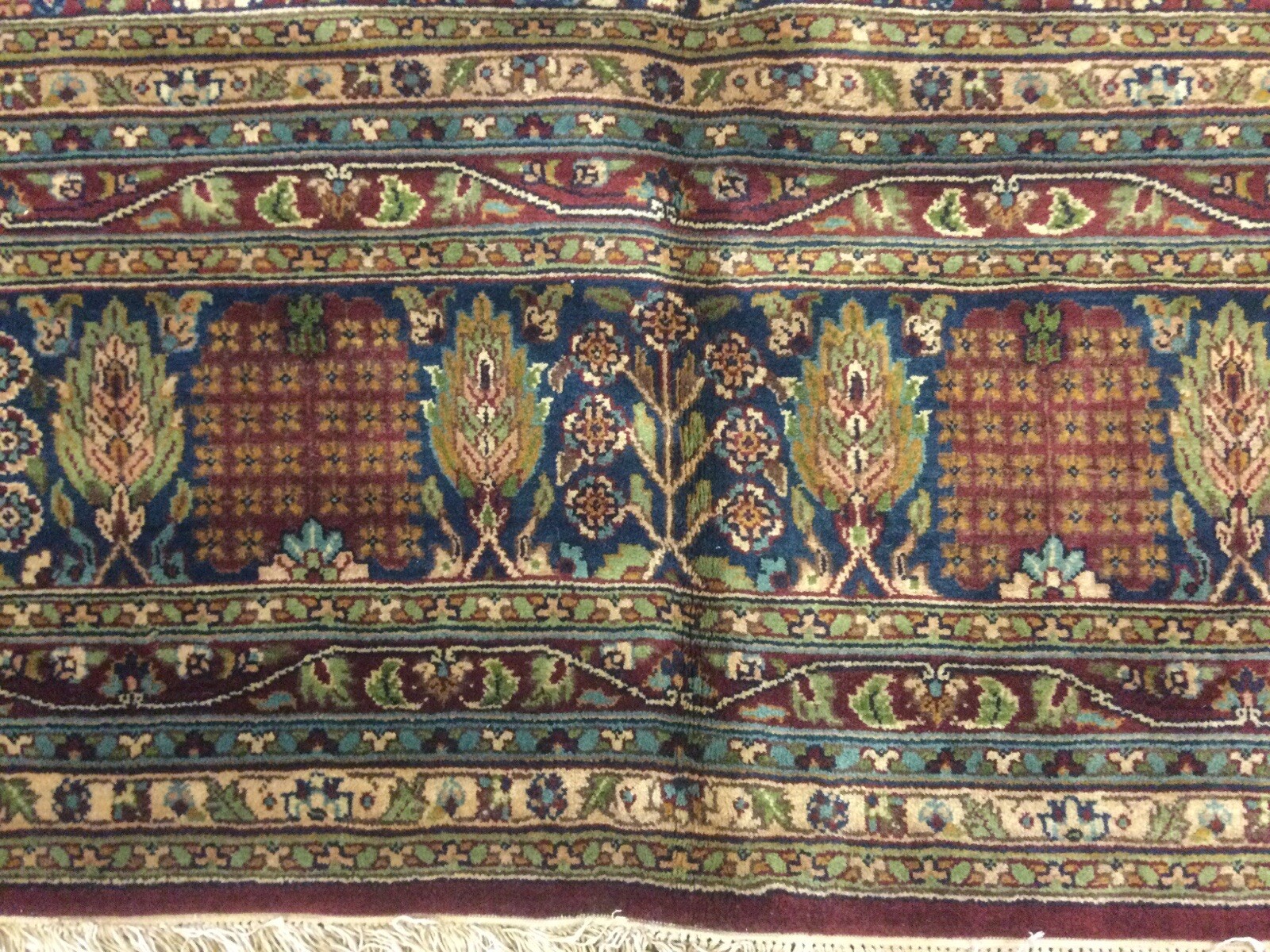 12’.2” X 17’.3” Reddish Rust Navy Blue Floral Wool Oriental Rug Handmade Large