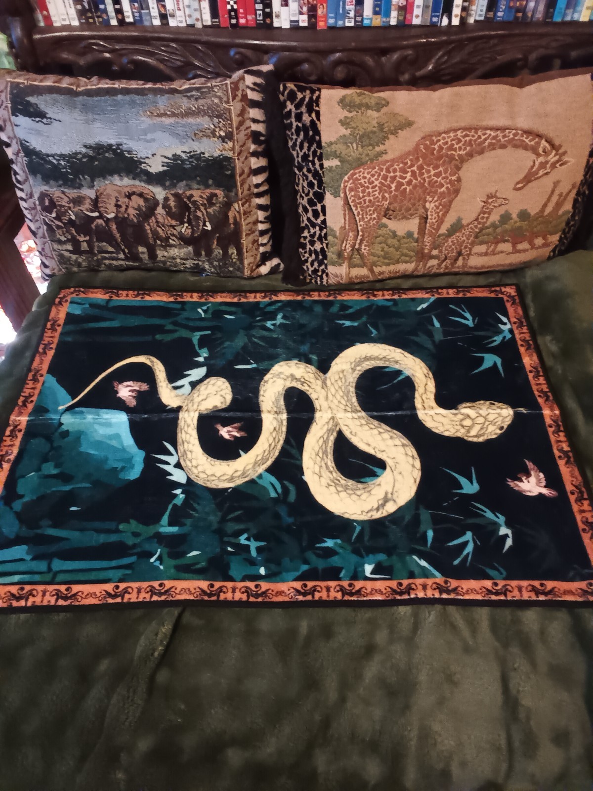 Exotic golden snake in bamboo low pile,machine washable carpet2x3 ft.