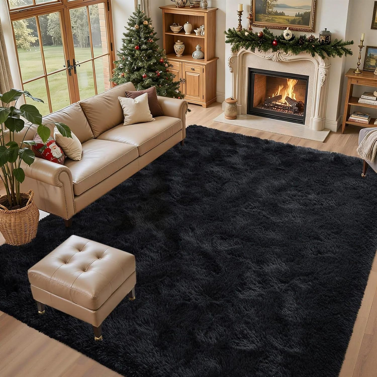 5×7 Ft Black Shag Area Rug Plush Soft Non-Slip Carpet Living Room Bedroom