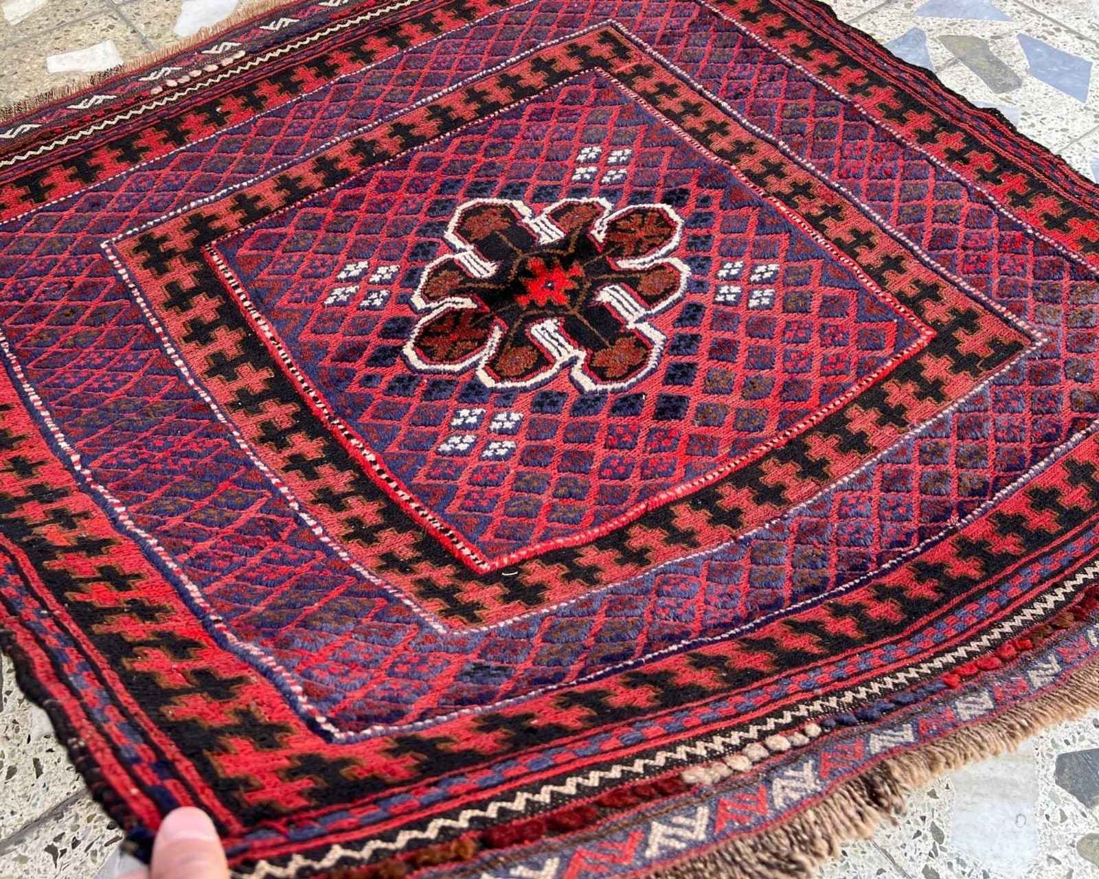 Afghan Mashwani Kilim 3×4 Square Vintage Wool Tribal Geometric Oriental Boho Rug