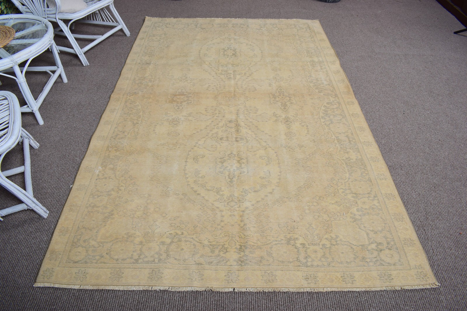 Turkish Rug, 5,2×8,4 ft Large Rug, Yellow Gray Wool Rug
