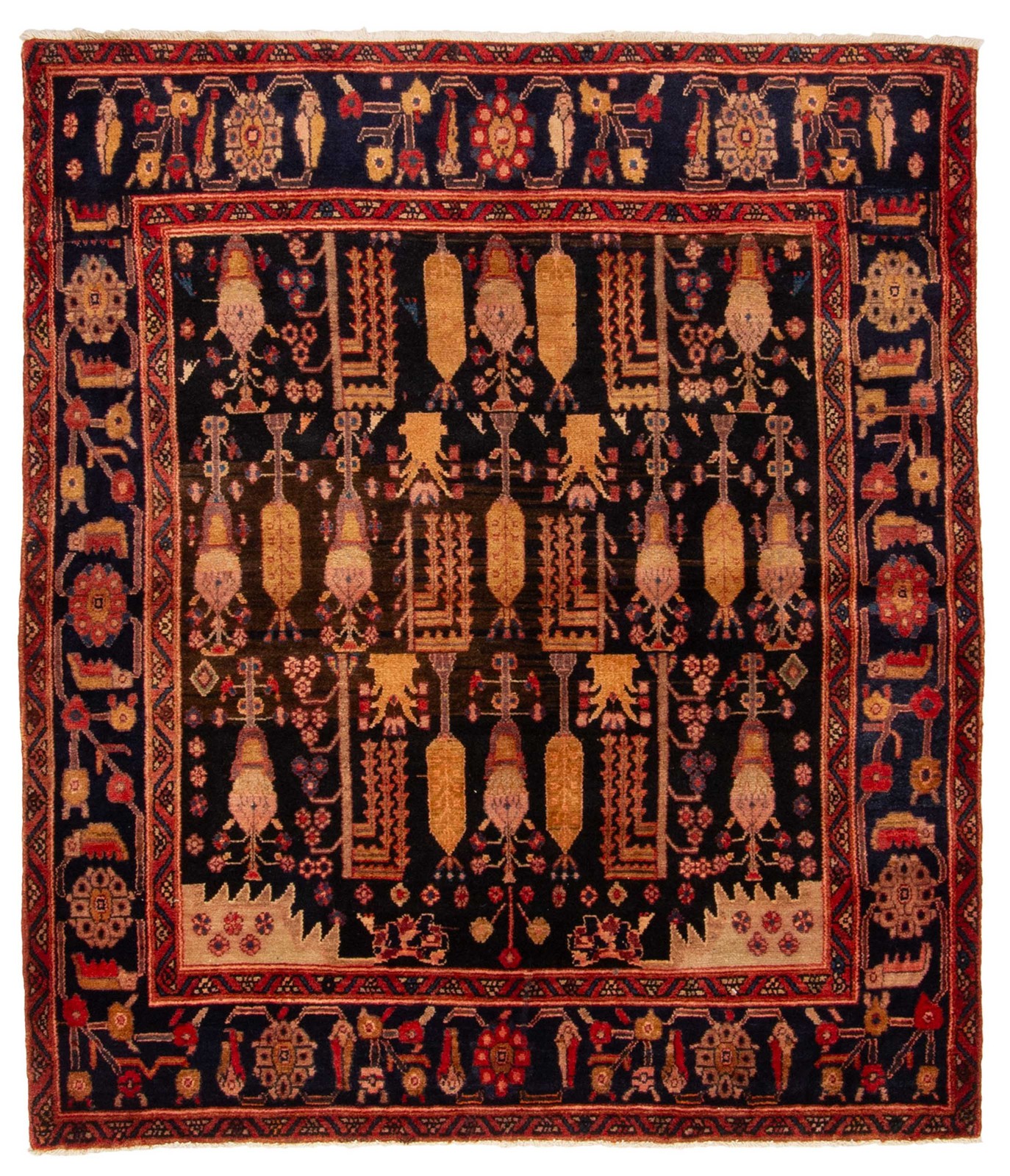 Vintage 4’10” x 5’7″ Traditional Hand Knotted Vegetable Dye Wool Area Rug
