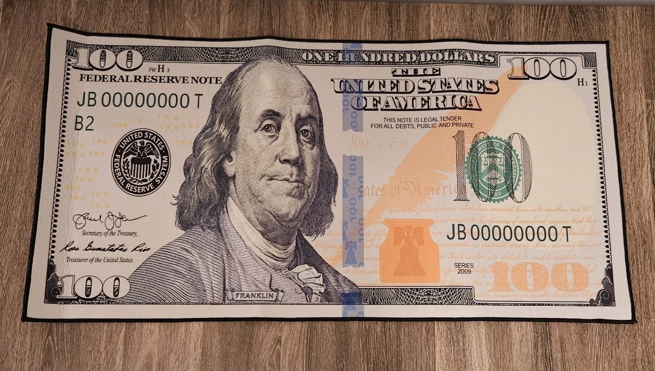 100 Dollar Bill Blue Hundred Money Runner Rug Home Floor Decor Carpet 47 x 24″