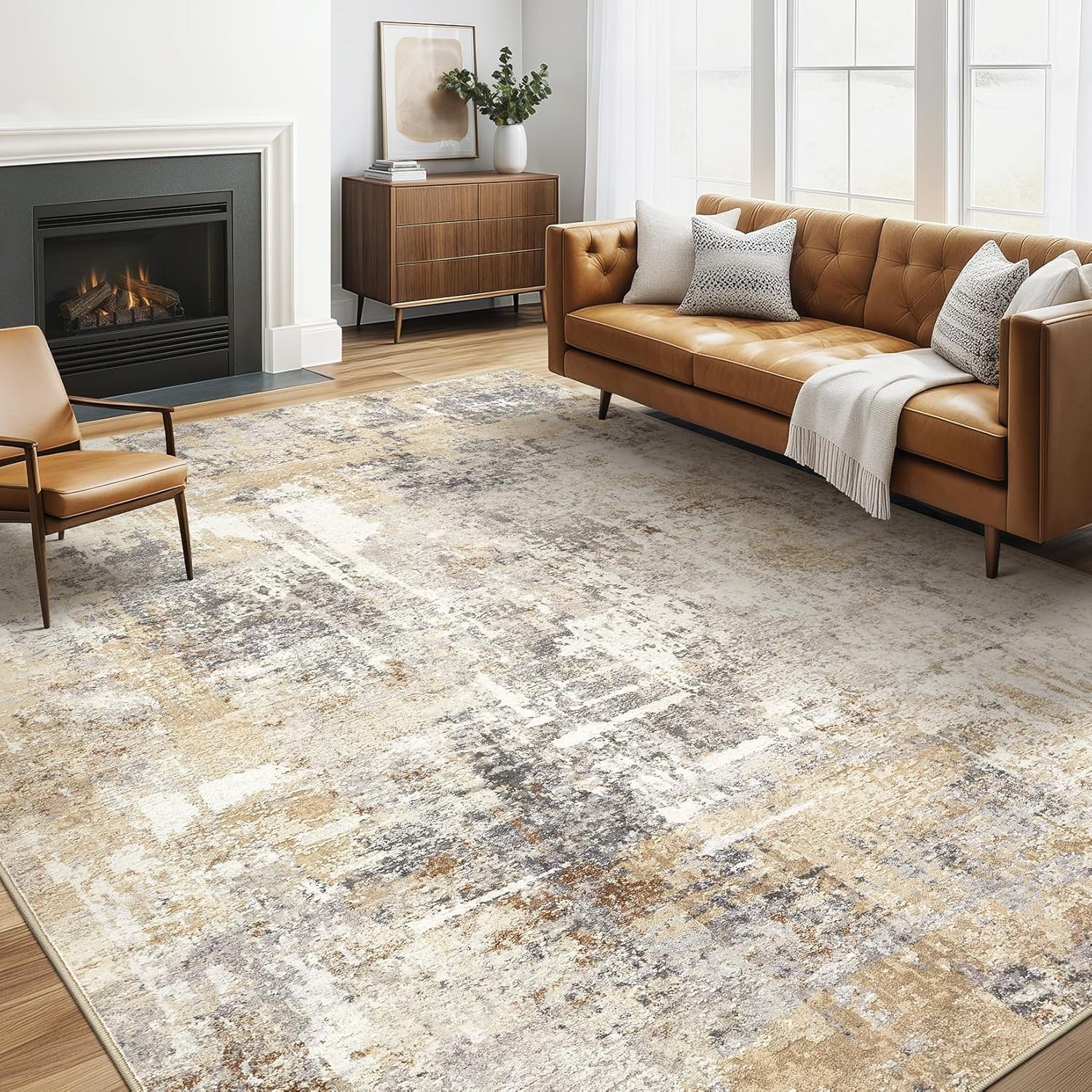 Area Rug Living Room 5×7 Abstract Modern Stain Resistant Floor Carpet