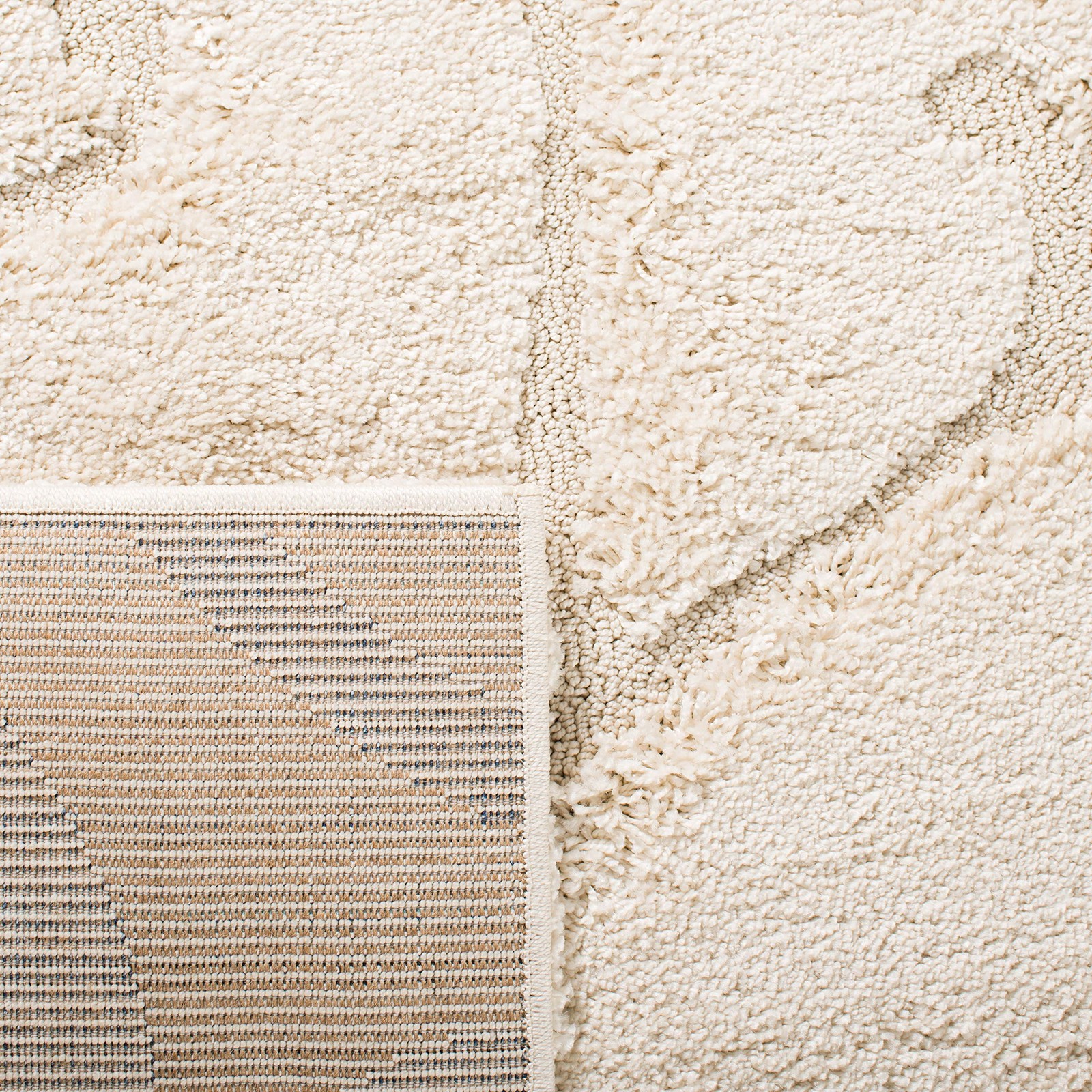 Florida Shag Collection Area Rug – 6′ x 9′, Cream & Cream, Scroll Design, Non-Sh