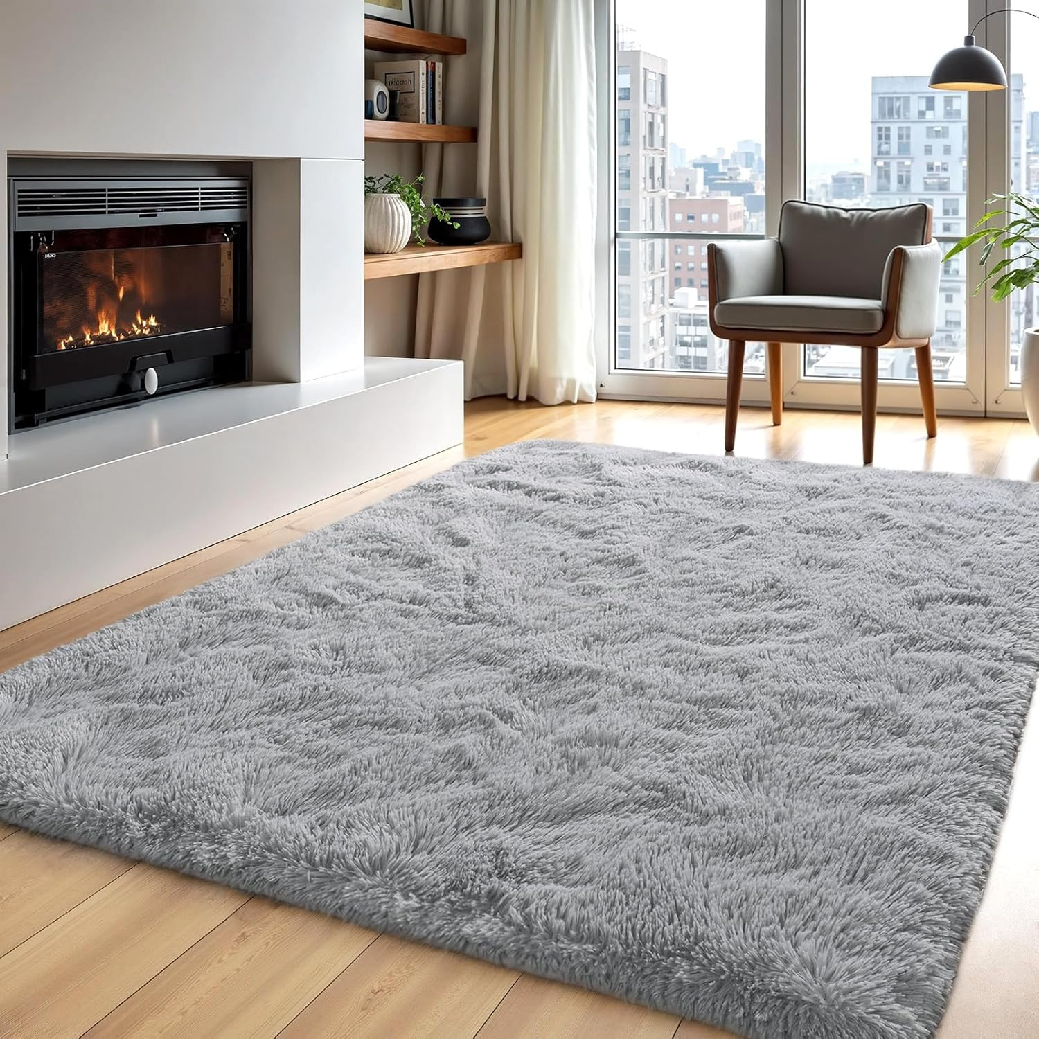 Area Rugs for Living Room Grey Rugs for Bedroom 4X6 Carpet Fluffy Furry Soft Sha