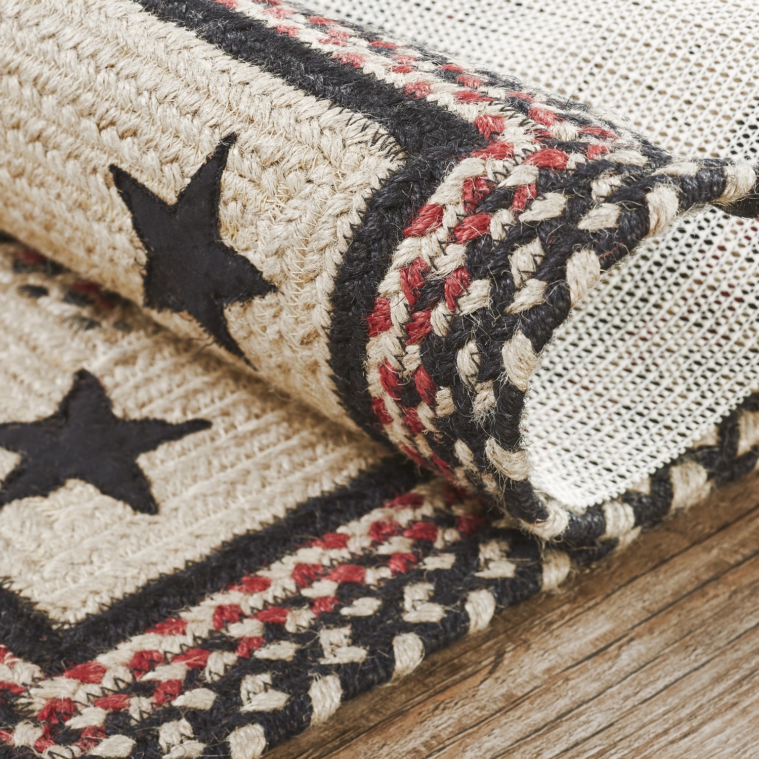 Colonial Star, Braided Jute Rug, Rectangle, Tan Red Black, 24×36 VHC Brands