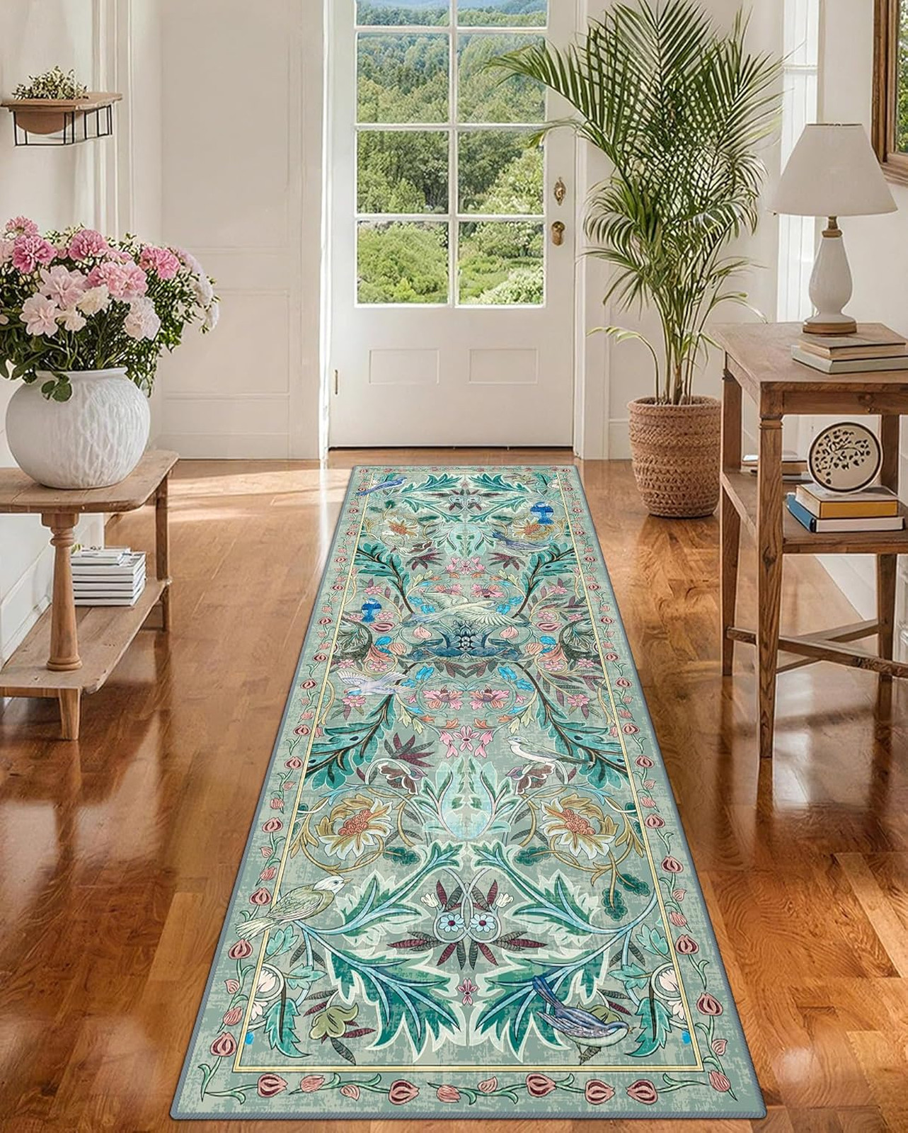 Jungle Runner Rug 2×6 Botanical Washable Non Slip Boho Floral Forest Animal